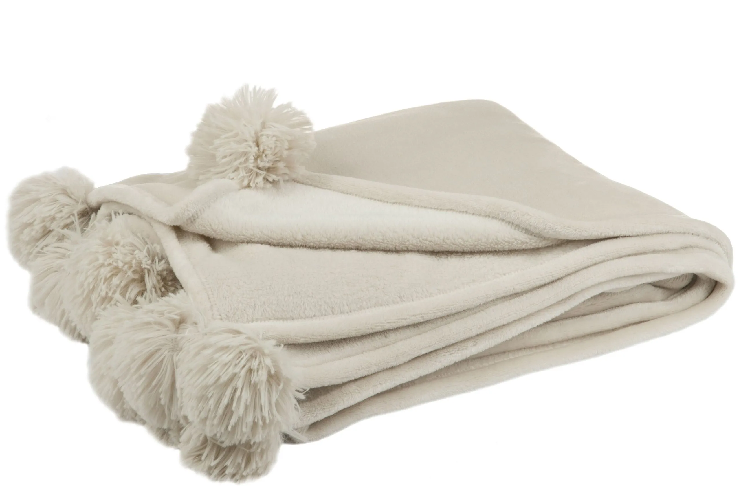 Plaid pompon polyester beige fonce