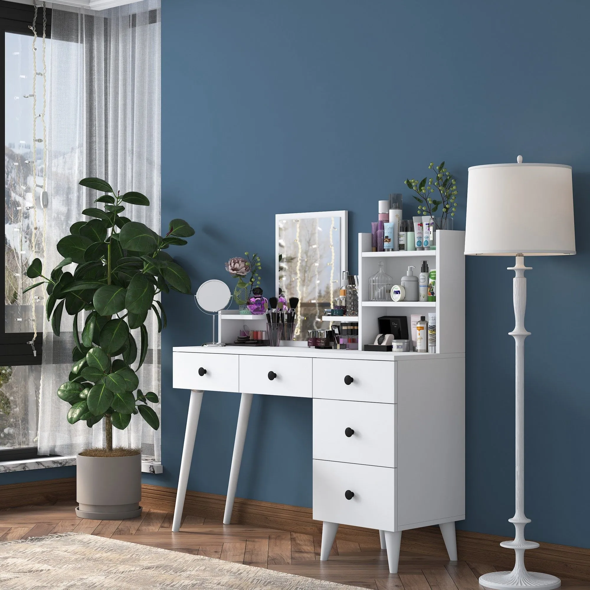 Bj101 Coiffeuse | 100 % MÉLAMINE | Blanc