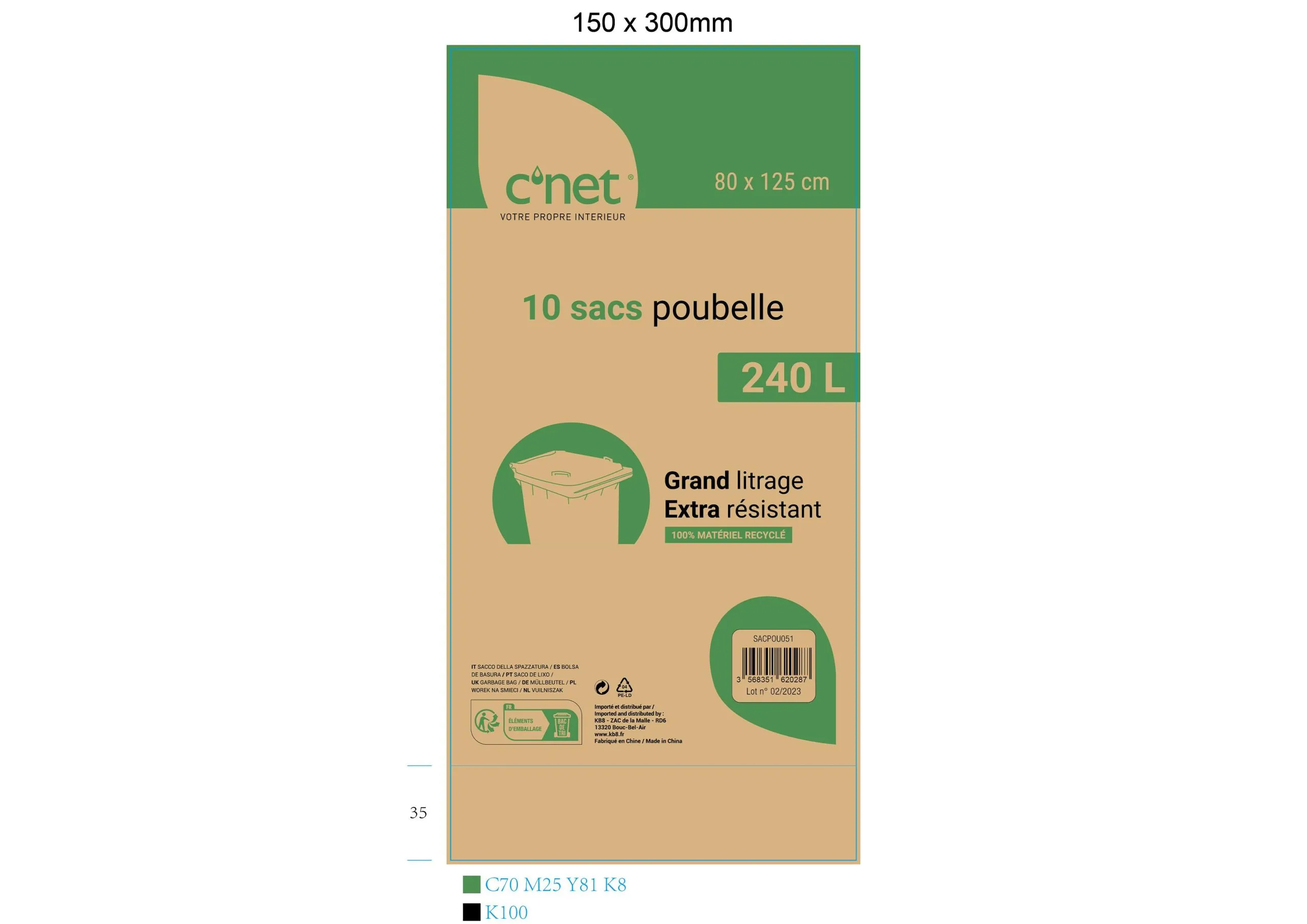 10 SACS POUBELLE 240L EXTRA RESISTANT