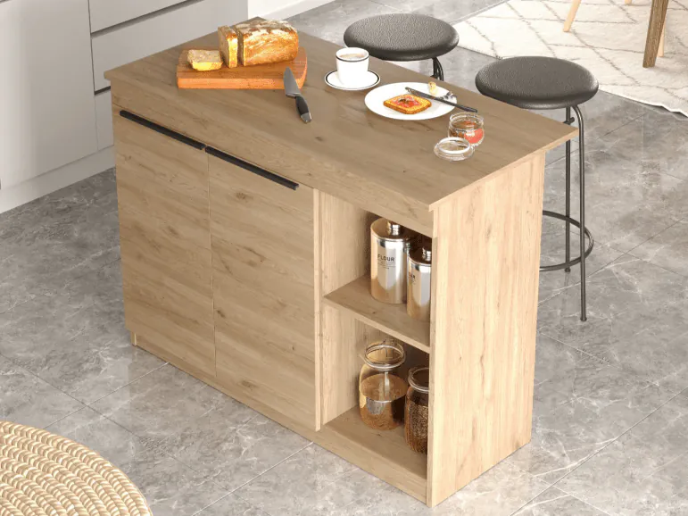 Îlot de cuisine ORTELLI 120 cm chêne brun