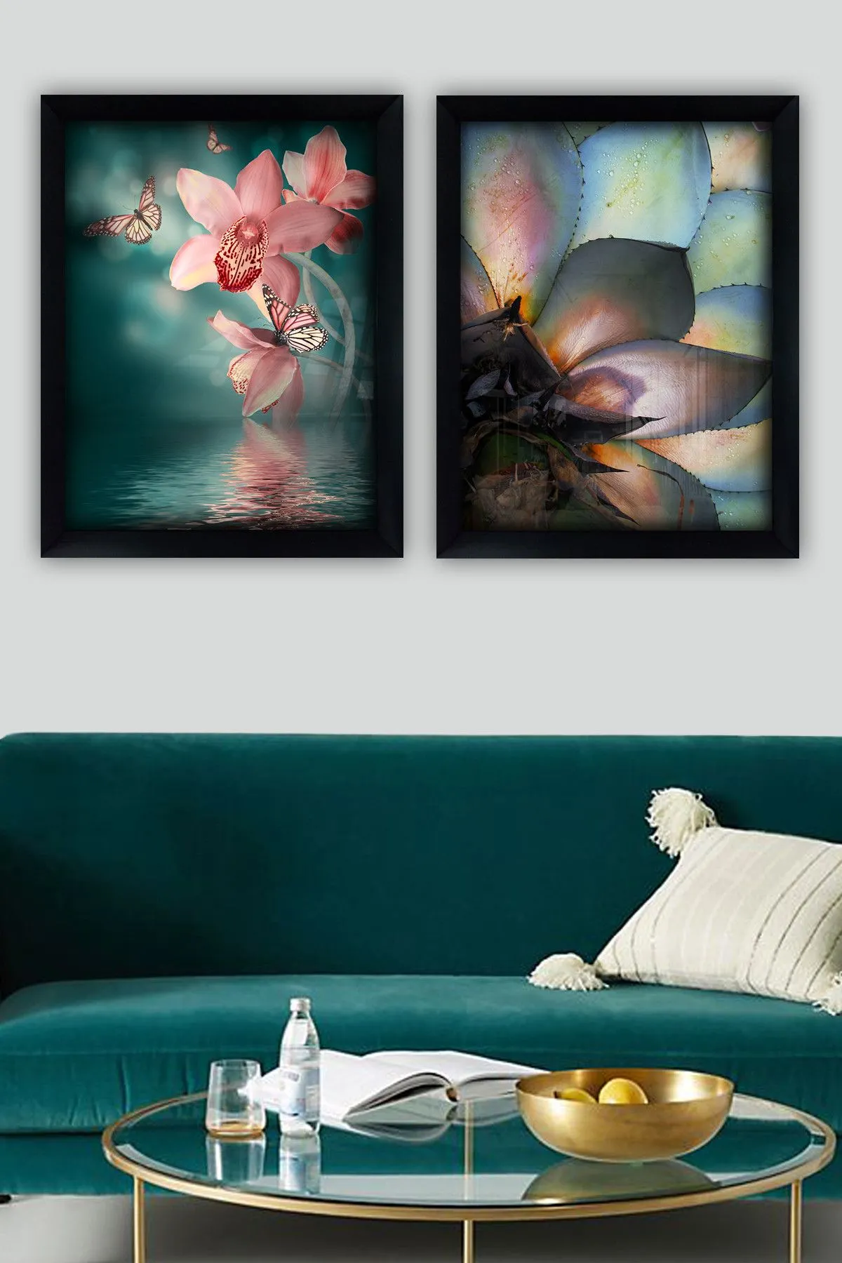 Alpanos Tableau décoratif encadré (2 pièces) | Cadre en verre et bois | 35 x 45 cm