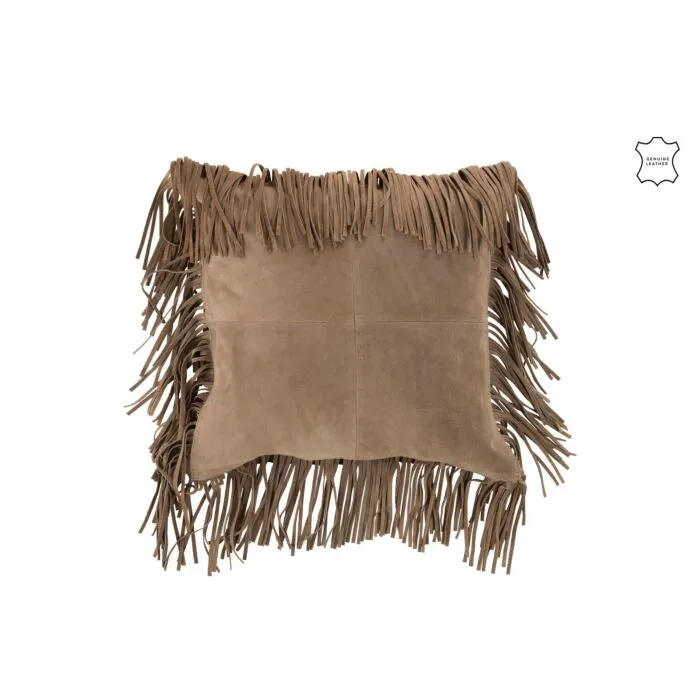 Tropezia, coussin en cuir, franges beiges