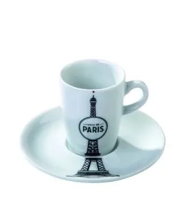 Tasse et sous tasse à expresso rond blanc porcelaine 8 cl Ville De Paris Pillivuyt