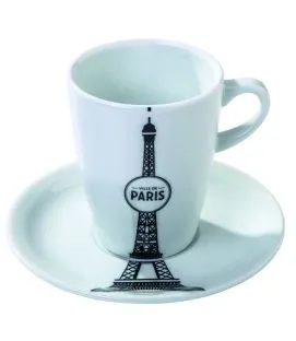 Tasse et sous tasse à déjeuner rond blanc porcelaine 27 cl Ville De Paris Pillivuyt