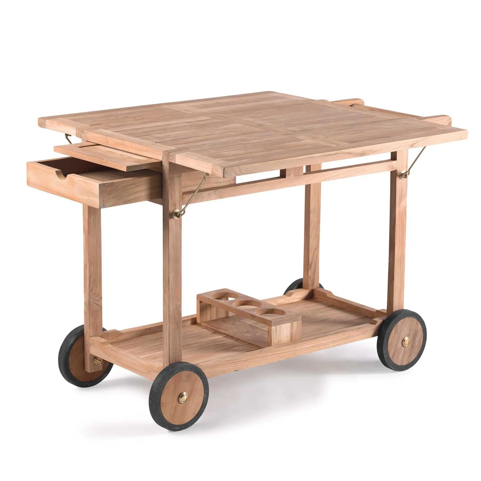 Table d'appoint à roulettes Clifton | 105 x 91 x 78 cm | Bois de teck