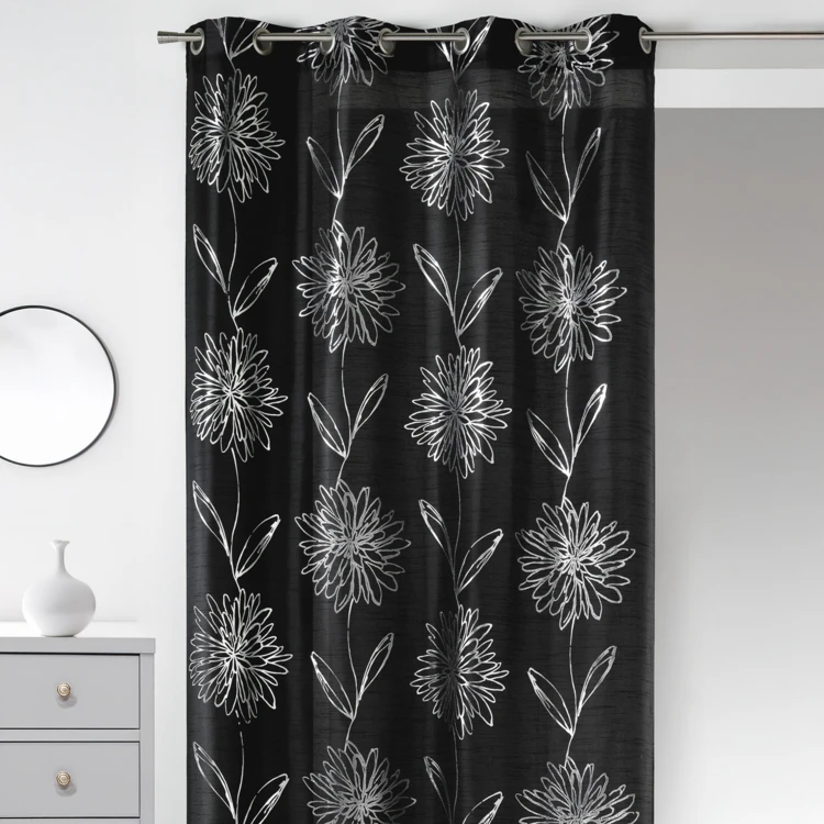Rideau noir fleurs argentées
