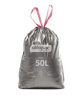 Sac à déchets avec lien coulissant plastique gris 50 L 25 microns Alfapac (30 pièces)