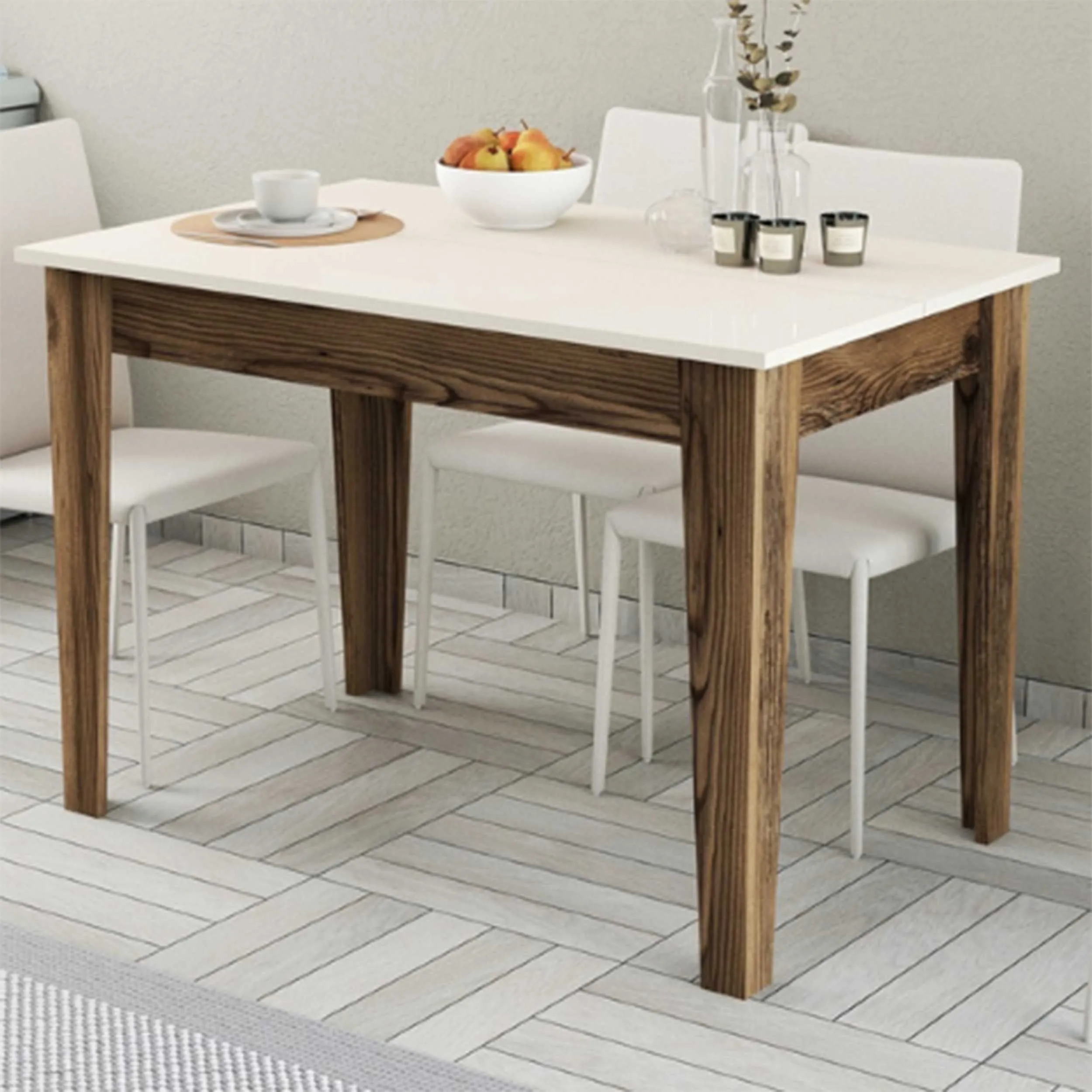 Kiev Table de cuisine | 100 % MÉLAMINE | Noyer, crème