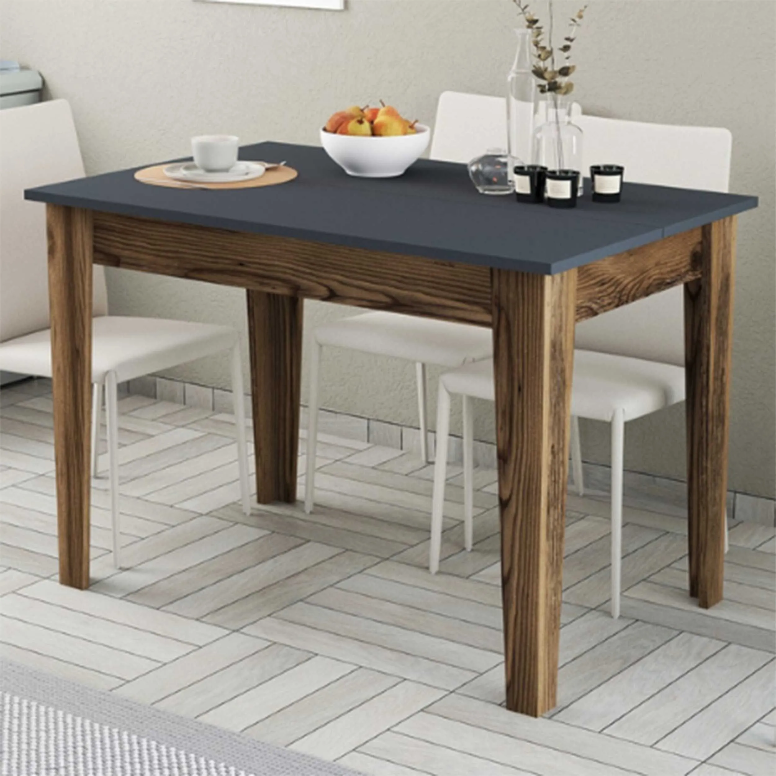 Kiev Table de cuisine | 100 % MÉLAMINE | Noyer, Anthracite