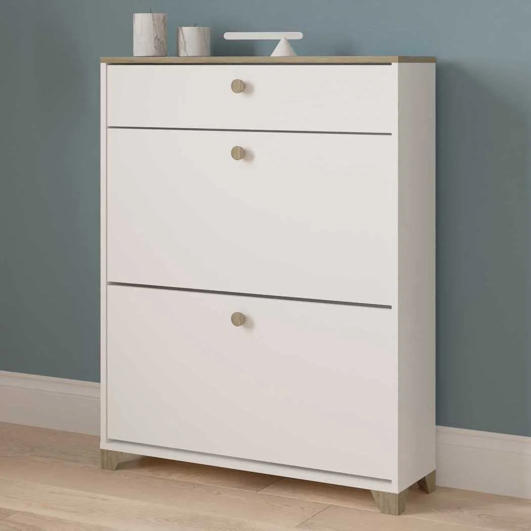 Armoire à chaussures Liva 2 portes battantes et 1 tiroir-chêne Kronberg/blanc mat