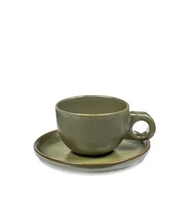 Tasse et sous-tasse à café vert grès émaillé 13 cl Ø 8 cm Surface Serax