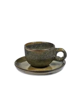 Tasse et sous-tasse à café gris grès émaillé 13 cl Ø 8 cm Surface Serax