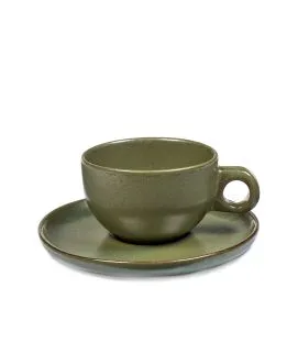 Tasse et sous-tasse à cappuccino vert grès émaillé 23 cl Ø 9,5 cm Surface Serax