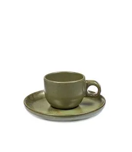 Tasse et sous-tasse à expresso vert grès émaillé 10 cl Ø 6,5 cm Surface Serax