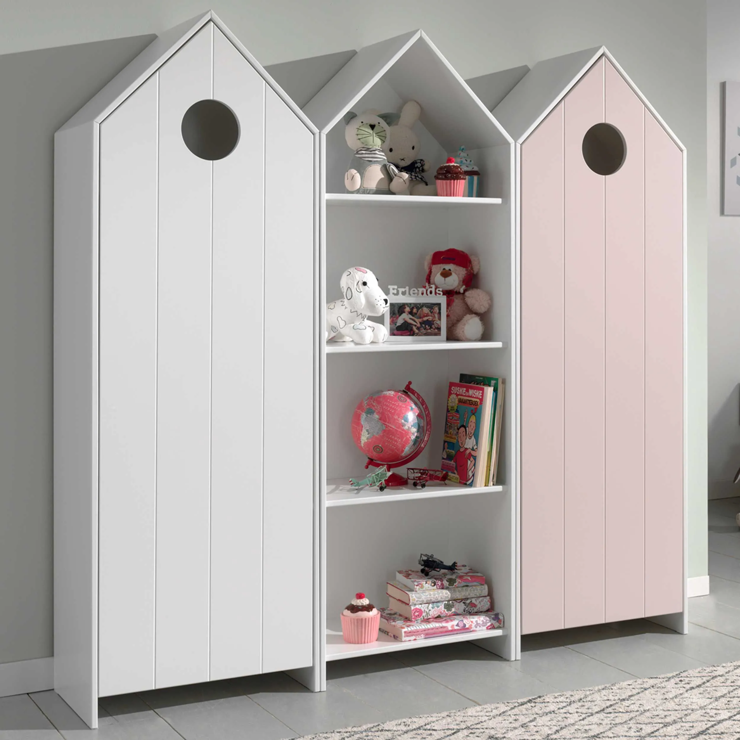 2 armoires Casami + bibliothèque Casami- blanc/rose