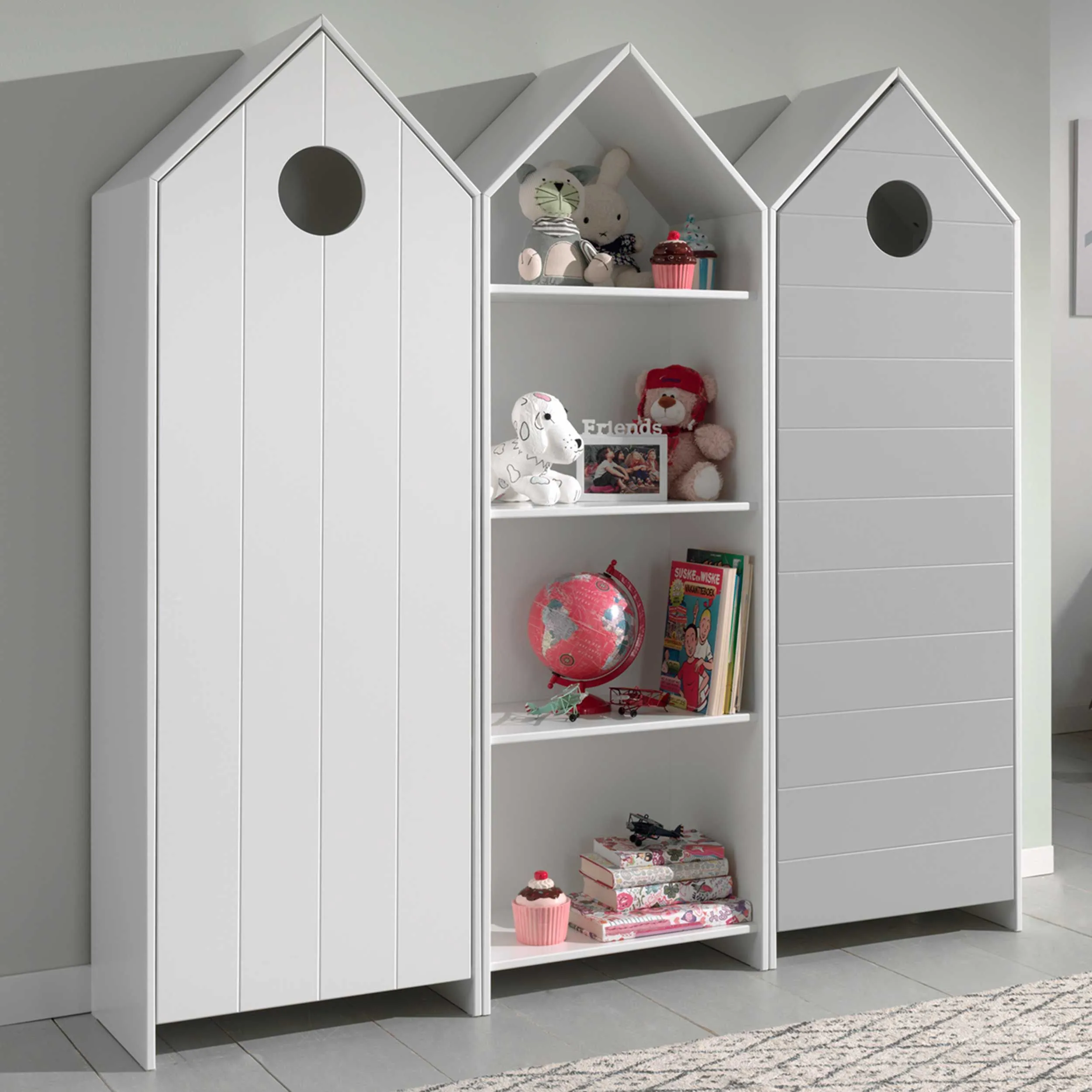 2 armoires Casami + bibliothèque Casami- blanc/gris