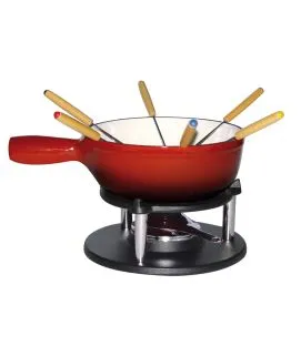 Service à fondue 6 personnes rouge fonte d'acier 22,5 cm