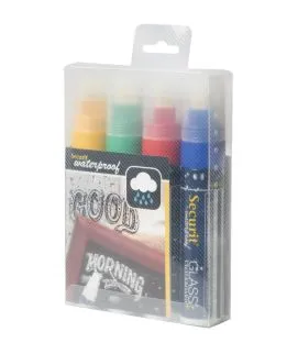 Paquet de 4 feutres craie couleur pointe large waterproof bleu Securit