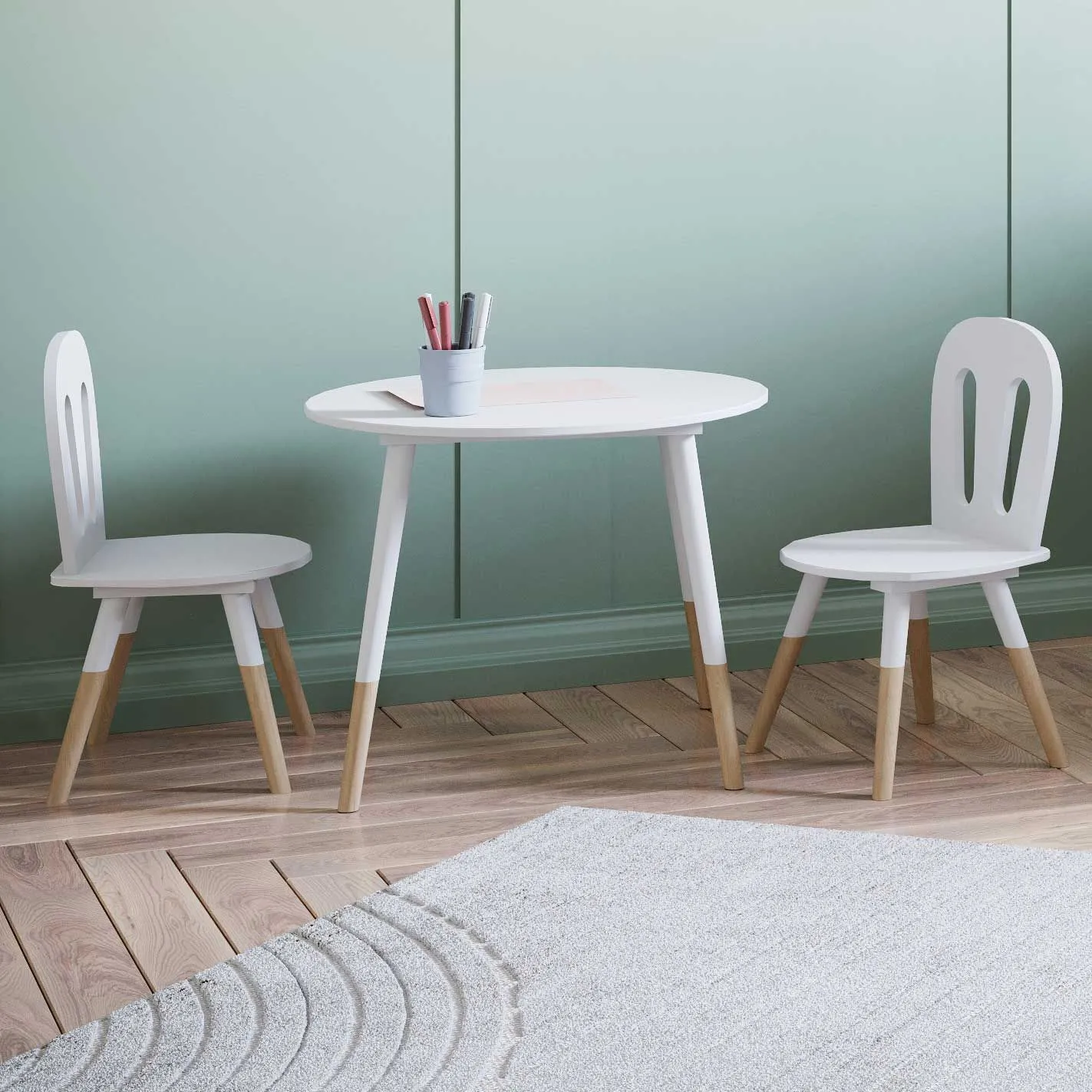 Chaises hautes et table Firmiana | 60 x 60 x 47,7 cm | Blanc