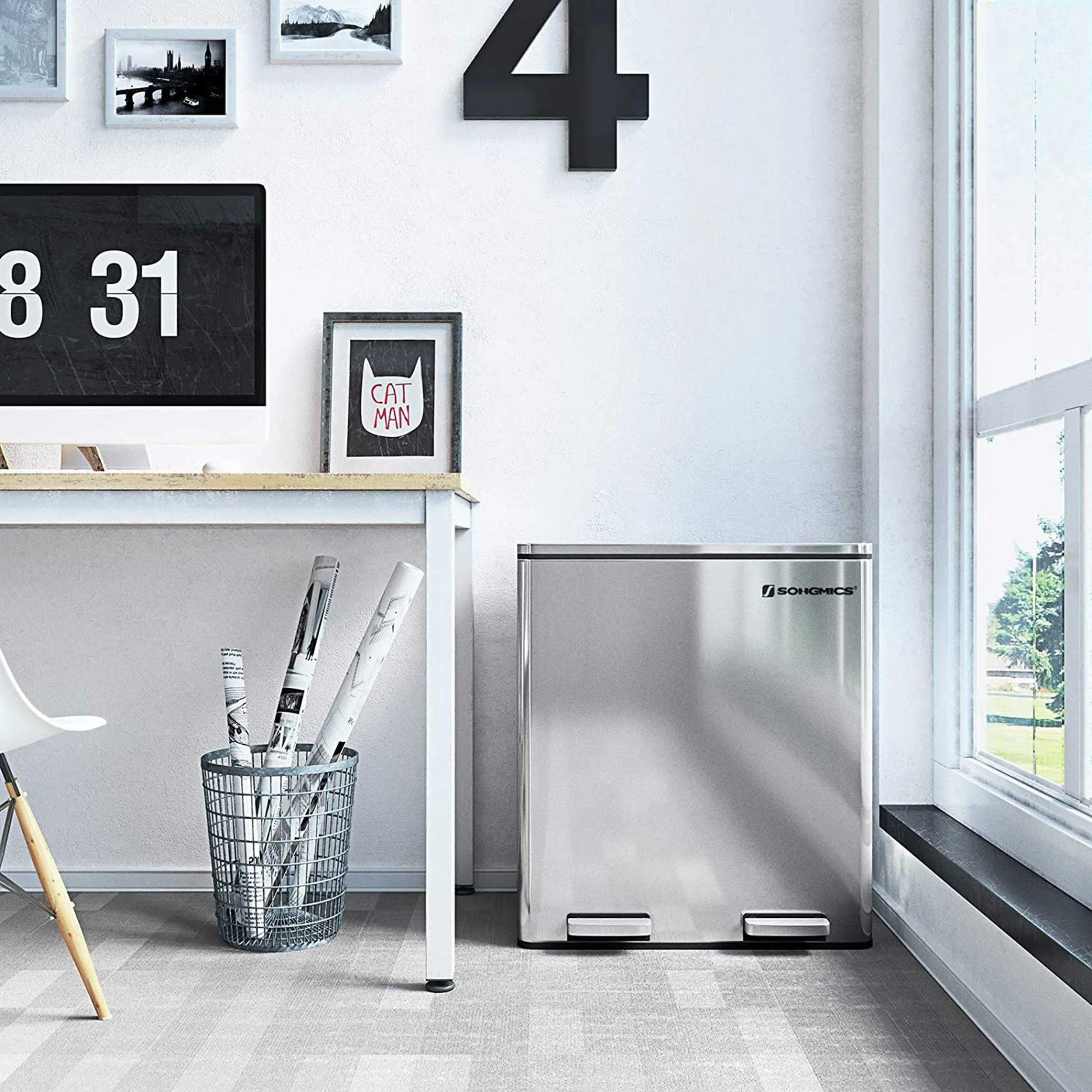 Poubelle à pédale Hannah | 58,6 x 32 x 65 cm | Couleur argentée