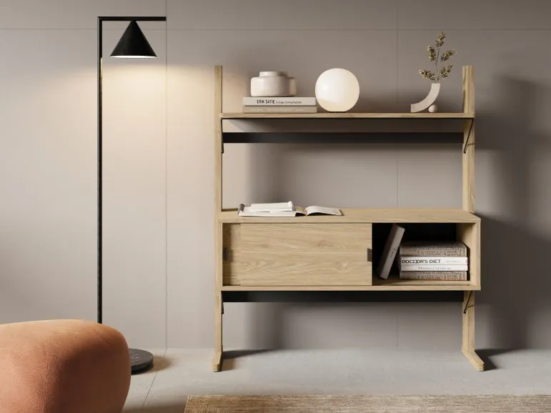 Bibliothèque basse OTTIGNIES 2 portes chêne huilé