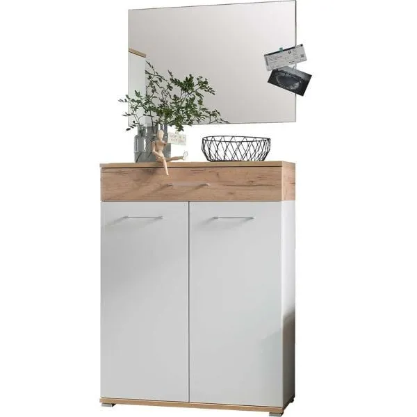 Armoire Stoffel | Armoire de rangement multifonctionnelle, miroir mural | Chêne Navarra