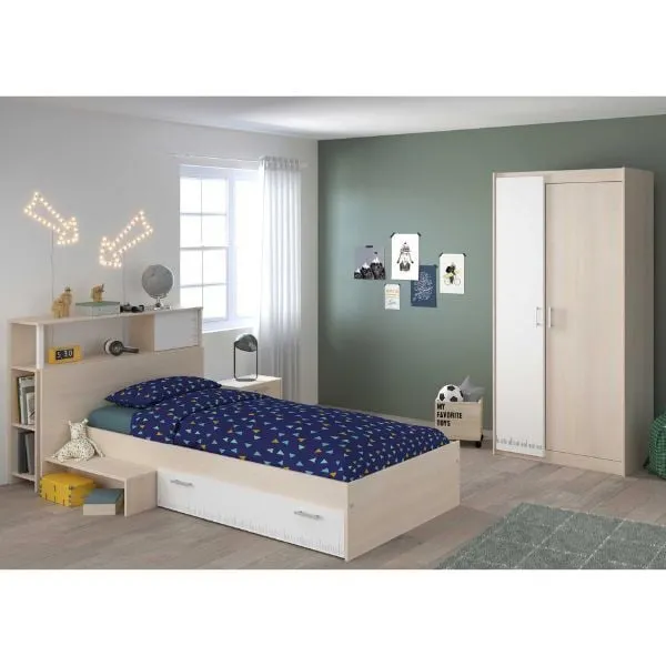 Combinaison de chambre d'enfant Charly 90x200 | Lit d'enfant, dosseret, table de chevet, armoire, commode