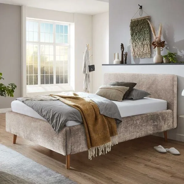 Lit Younes 140x200cm avec espace de rangement - beige