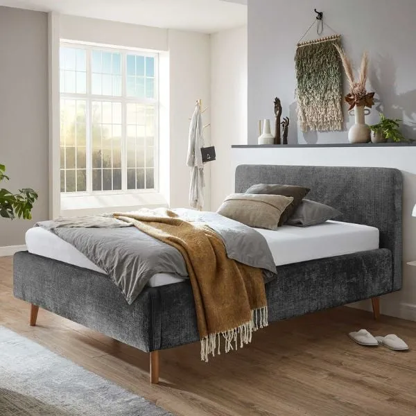 Lit Younes 140x200cm avec espace de rangement - anthracite