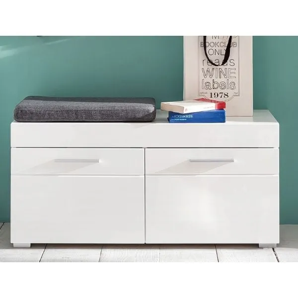 Banc de rangement Amanda | 91 x 38 x 42 cm | High Glossy White
