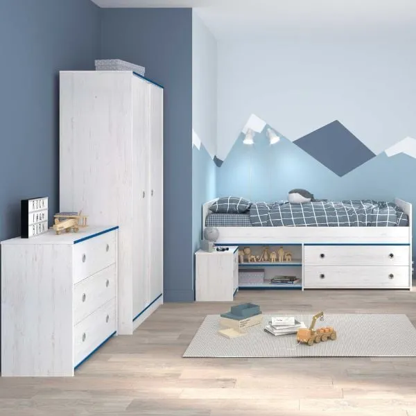 Ensemble de chambre d'enfant Smoozy | Lit bébé, armoire, commode et table de chevet | Blanc