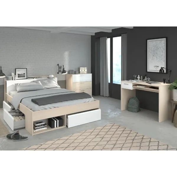 Ensemble de chambre Most | Lit double avec espace de rangement, commode et bureau