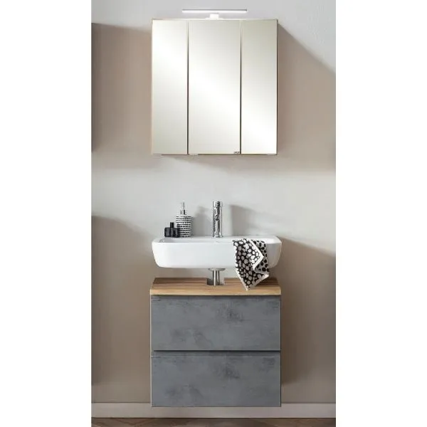 Ensemble de salle de bain Varese | lavabo et armoire de toilette avec éclairage | Design Wotan Oak/béton