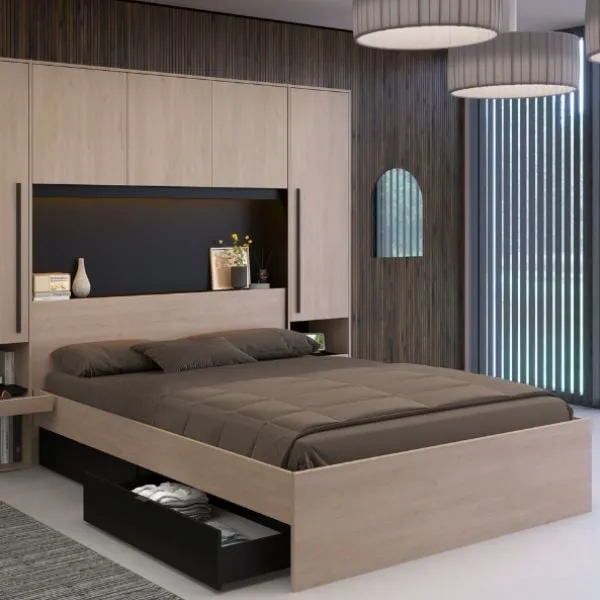 Lit double Ponte 160x200cm - décor chêne