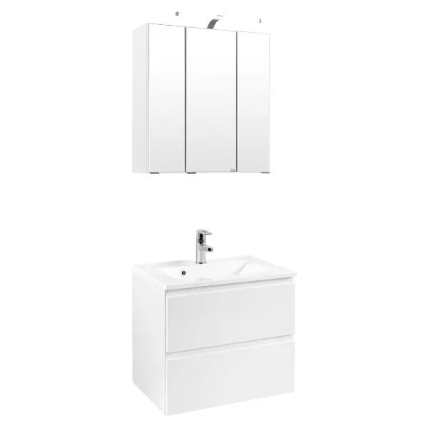 Ensemble de salle de bain Cardiff | Lavabo et armoire de toilette avec éclairage | Blanc