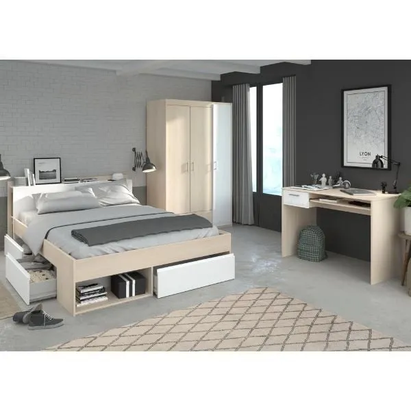 Ensemble de chambre Most | Lit double avec espace de rangement, armoire et bureau