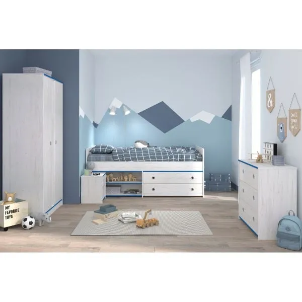 Ensemble de chambre d'enfant Smoozy | Lit cabane, bureau, table de chevet, commode | Blanc