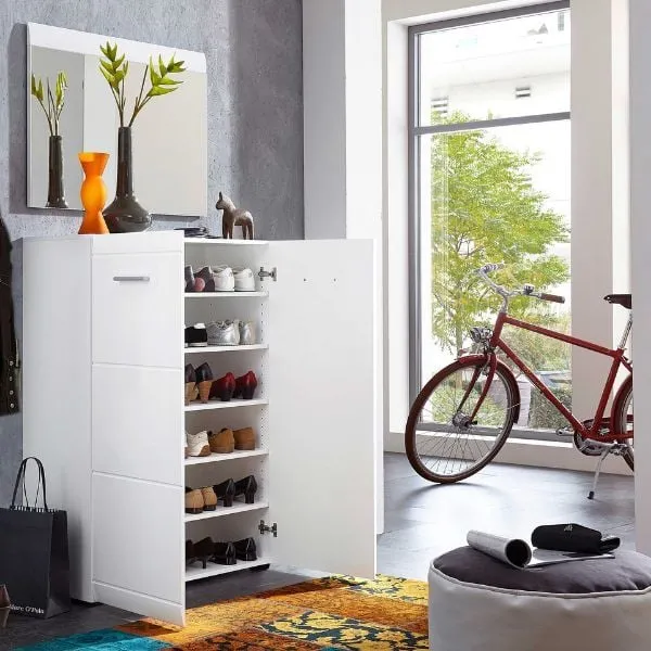 Ensemble penderie Allan | Meuble à chaussures et miroir mural | Blanc