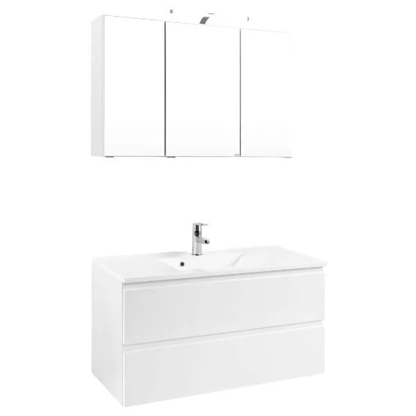Ensemble de salle de bain Cardiff | Meuble lavabo, armoire de toilette avec éclairage | Blanc