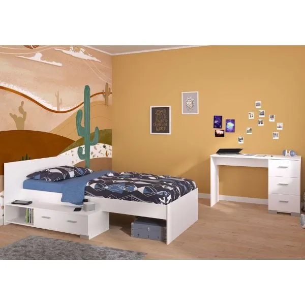 Ensemble de chambre d'enfant Galaxy | Lit simple, bureau | Blanc
