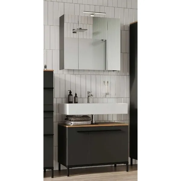 Ensemble de salle de bain Thiago | Meuble lavabo et armoire de toilette | Gris graphite