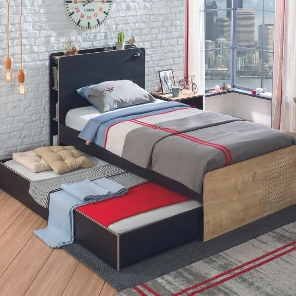 Lit gigogne | Mélaminé | 18mm | 93x24x194cm | Baby-Friendly | Série noire