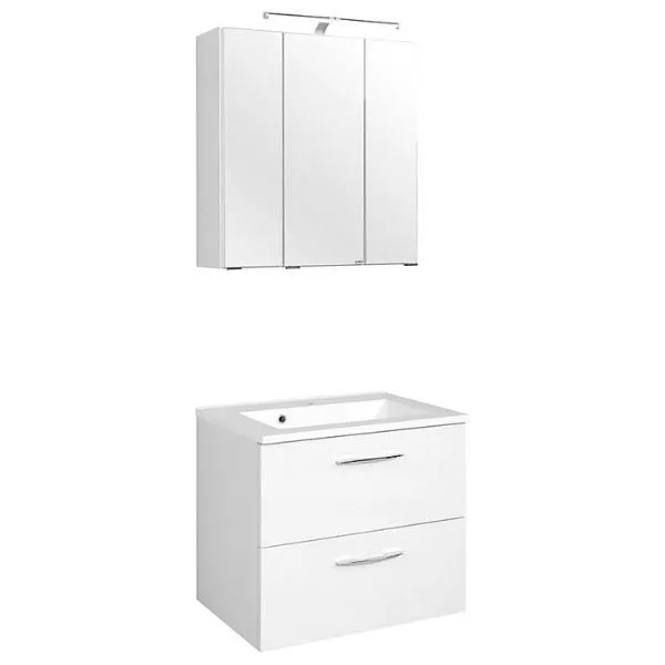 Ensemble lavabo Portofino | Lavabo avec vasque et armoire de toilette | Blanc