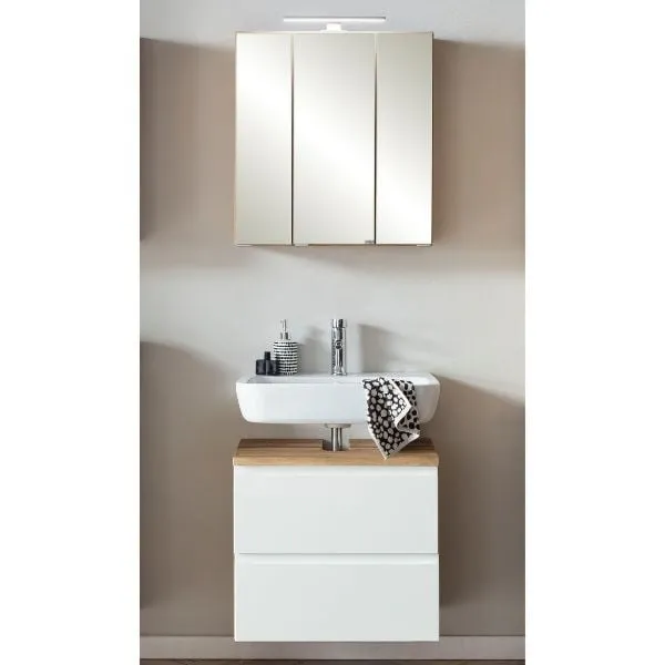 Ensemble de salle de bain Varese | lavabo et armoire de toilette avec éclairage | Design Wotan Oak/blanc