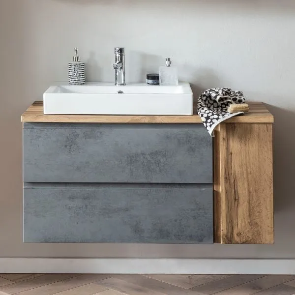 Meuble lavabo Varese | 105 x 47 x 65 cm | Wotan Oak / Concrete colour