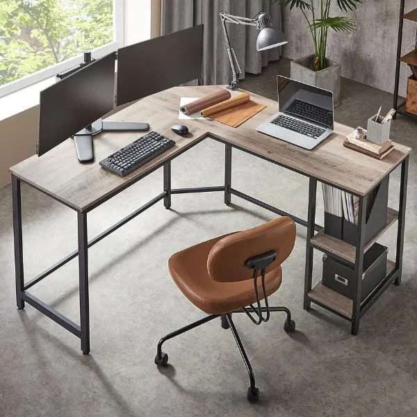 Table informatique Prometheus | 138 x 138 x 76 cm | Design gris beige