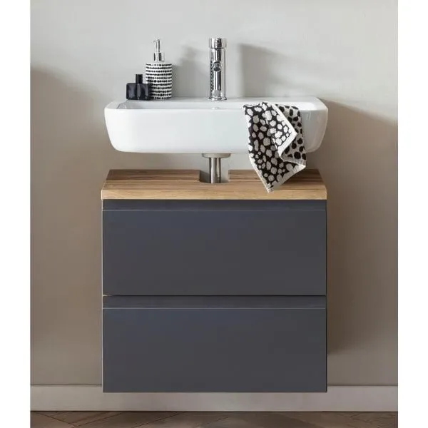 Varese meuble lavabo | 60 x 47 x 56 cm | Wotan Oak / Grey