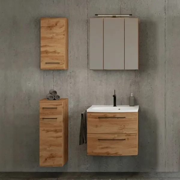 Ensemble de salle de bains Manchester | Armoire de toilette, armoire de toilette, armoire murale, armoire latérale | Wotan Oak design