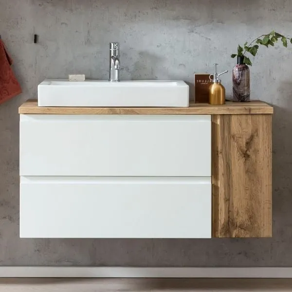 Meuble lavabo Varese | 105 x 47 x 65 cm | Wotan Oak / White