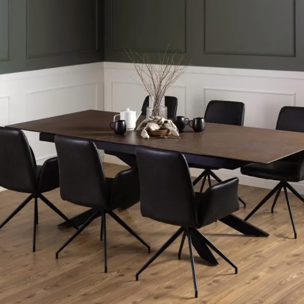 Table de salle à manger rectangulaire brun rouille - 200/240x100cm